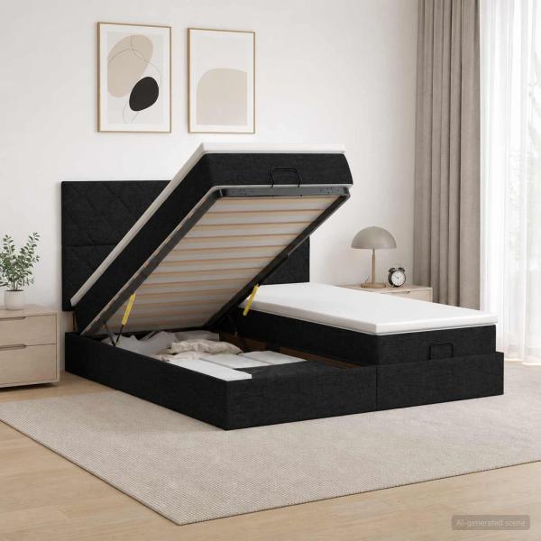 Ottoman-Bett mit Matratze und LED Schwarz 200 x 200 cm Stoff