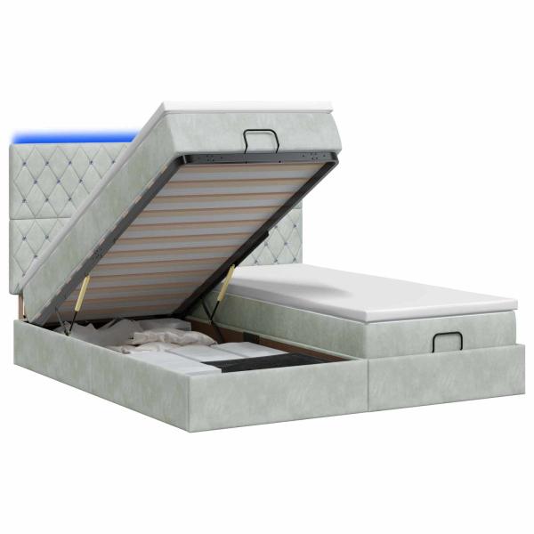 Ottoman-Bett mit Matratze und LED Hellgrau 160 x 200 cm Samt