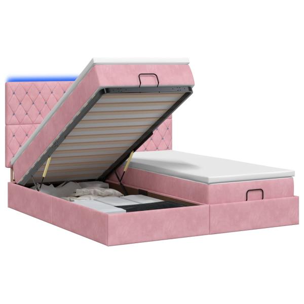 Ottoman-Bett mit Matratze und LED Rosa 200 x 200 cm Samt