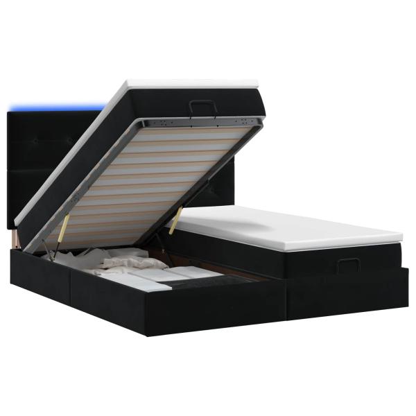 Ottoman-Bett mit Matratze und LED Schwarz 160 x 200 cm Samt