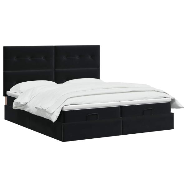 Ottoman-Bett mit Matratze und LED Schwarz 200 x 200 cm Samt