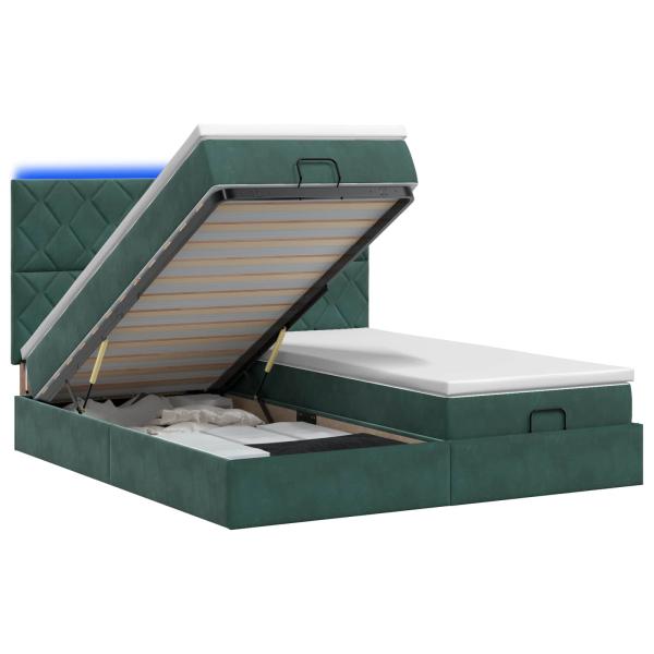 Ottoman-Bett mit Matratze und LED Dunkelgrün 160 x 200 cm Samt