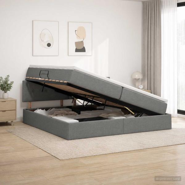 ARDEBO.de - Aufbewahrungsbett mit Matratze Dunkelgrau 200 x 200 cm Samt