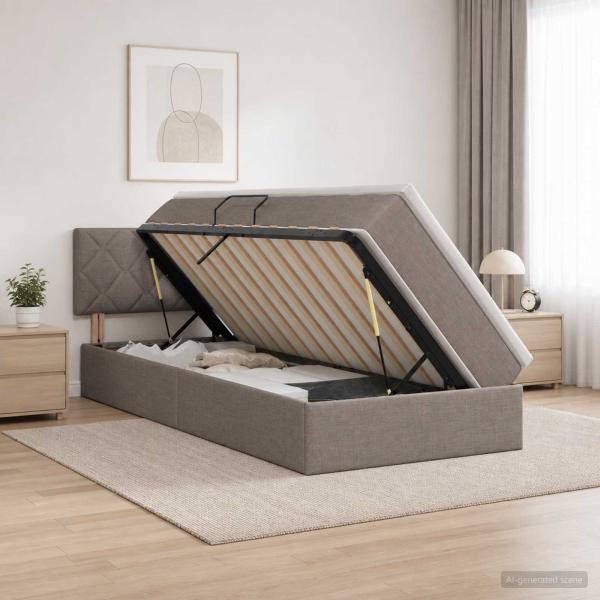 ARDEBO.de - Aufbewahrungsbett mit Matratze Taupe 90 x 200 cm Samt