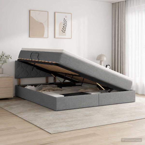 ARDEBO.de - Aufbewahrungsbett mit Matratze Dunkelgrau 180 x 200 cm Samt