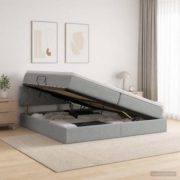 ARDEBO.de - Aufbewahrungsbett mit Matratze Hellgrau 200 x 200 cm Samt