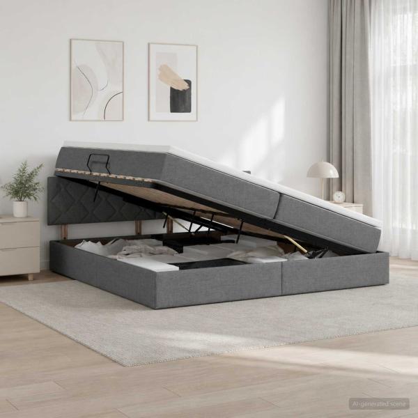ARDEBO.de - Aufbewahrungsbett mit Matratze Dunkelgrau 200 x 200 cm Samt