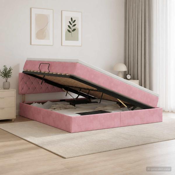 ARDEBO.de - Aufbewahrungsbett mit Kopfteil Rosa 160 x 200 cm Samt