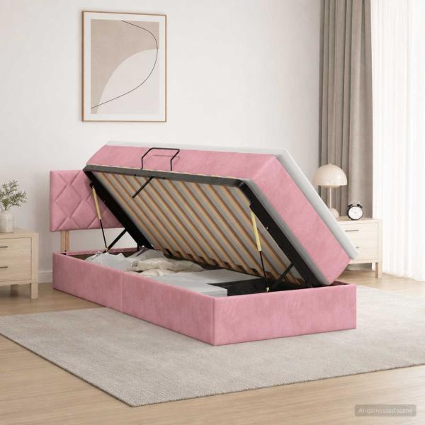 ARDEBO.de - Aufbewahrungsbett mit Kopfteil Rosa 90 x 200 cm Samt