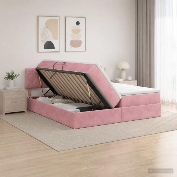 ARDEBO.de - Aufbewahrungsbett mit Kopfteil 2 Stk. Rosa