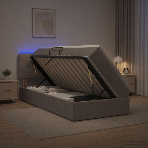 ARDEBO.de - LED-Speicherbett mit Matratze Taupe 90 x 200 cm Stoff