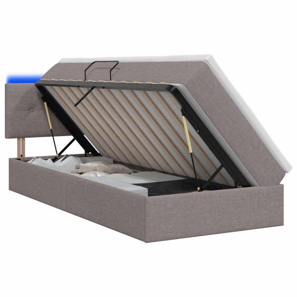 LED-Speicherbett mit Matratze Taupe 90 x 200 cm Stoff
