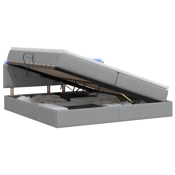 LED-Speicherbett mit Matratze Hellgrau 200 x 200 cm Stoff