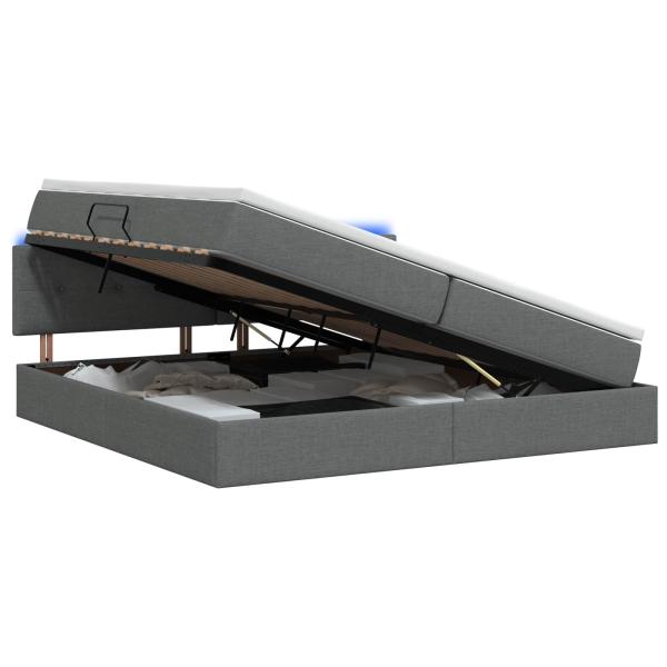 LED-Speicherbett mit Matratze Dunkelgrau 200 x 200 cm Stoff