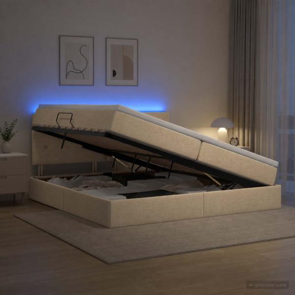 ARDEBO.de - LED-Speicherbett mit Matratze Creme 200 x 200 cm Stoff