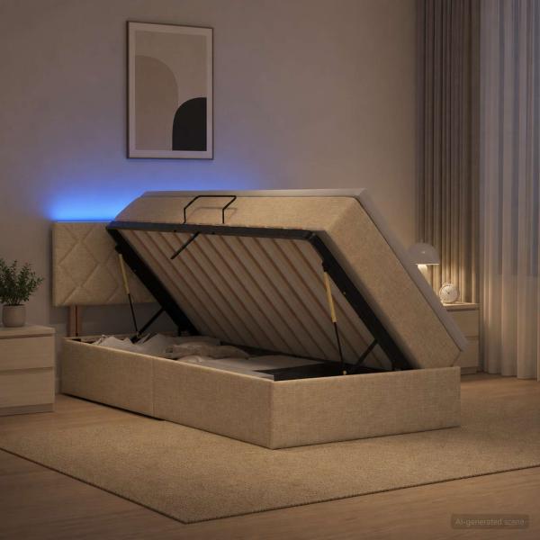 ARDEBO.de - LED-Speicherbett mit Matratze Creme 100 x 200 cm Stoff