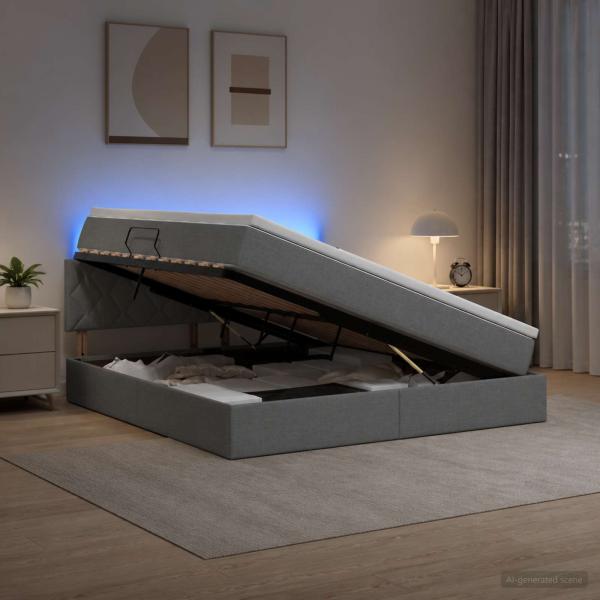 ARDEBO.de - LED-Speicherbett mit Matratze Dunkelgrau 180 x 200 cm Stoff