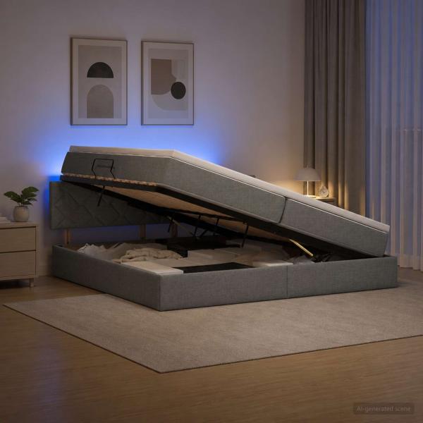 LED-Speicherbett mit Matratze Dunkelgrau 200 x 200 cm Stoff