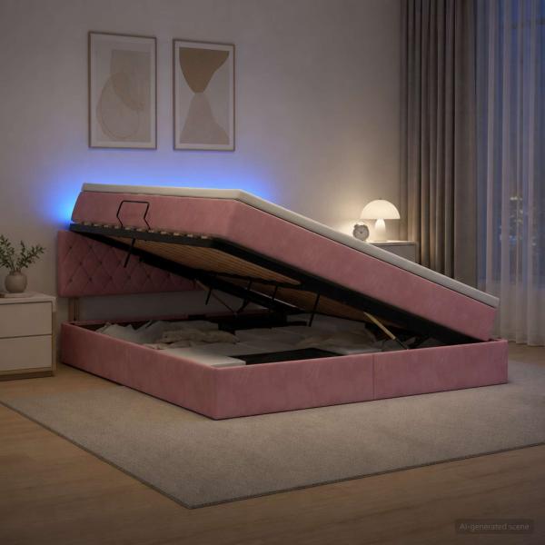 ARDEBO.de - LED-Speicherbett mit Matratze Rosa 160 x 200 cm Samt