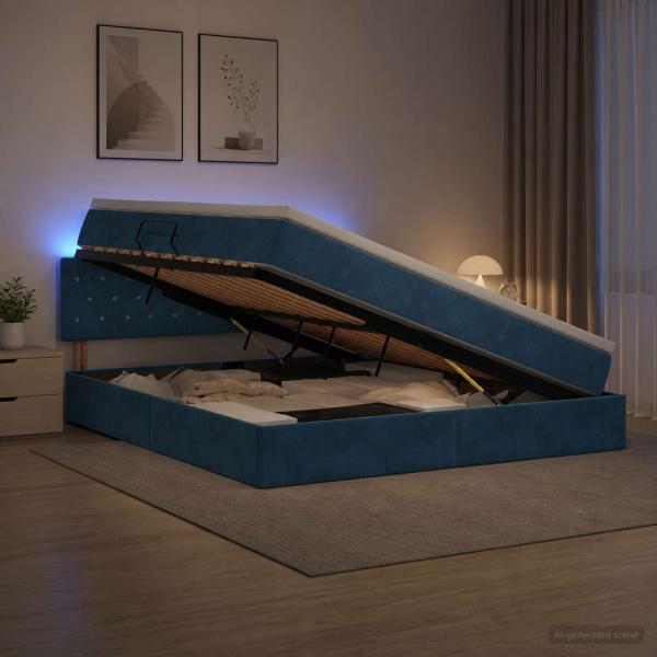 ARDEBO.de - LED-Speicherbett mit Matratze Dunkelblau 180 x 200 cm Samt
