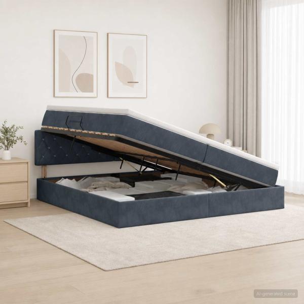 ARDEBO.de - LED-Speicherbett mit Matratze Dunkelgrau 200 x 200 cm Samt