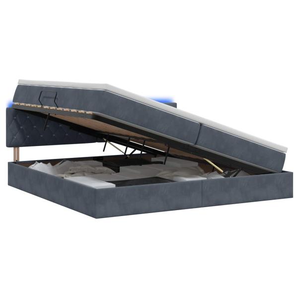 LED-Speicherbett mit Matratze Dunkelgrau 200 x 200 cm Samt