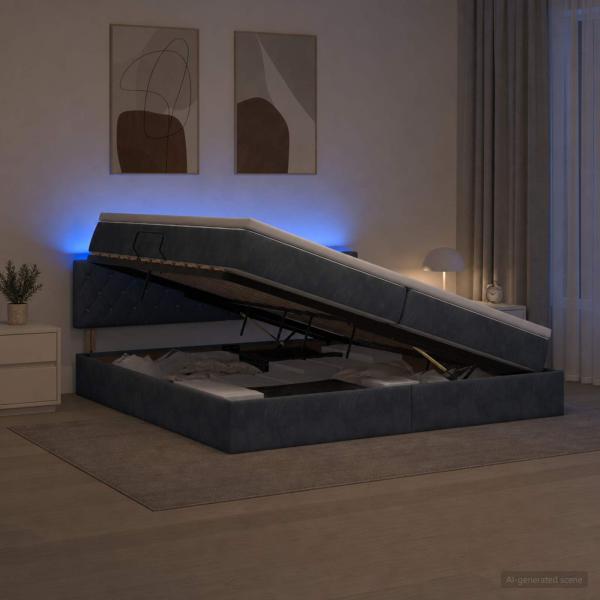 LED-Speicherbett mit Matratze Dunkelgrau 200 x 200 cm Samt