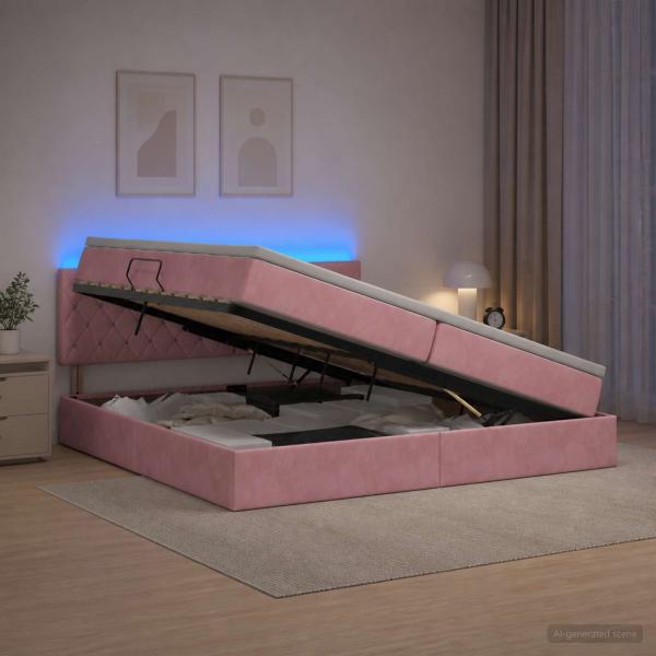 LED-Speicherbett mit Matratze Rosa 200 x 200 cm Samt
