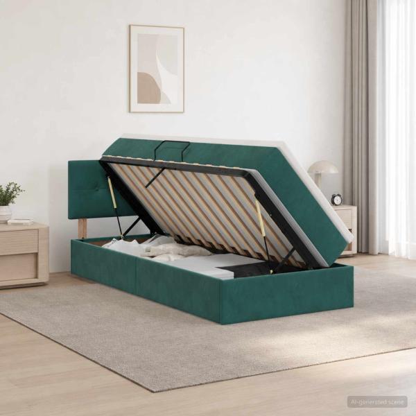 LED-Speicherbett mit Matratze Dunkelgrün 100 x 200 cm Samt