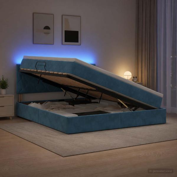 ARDEBO.de - LED-Speicherbett mit Matratze Dunkelblau 160 x 200 cm Samt