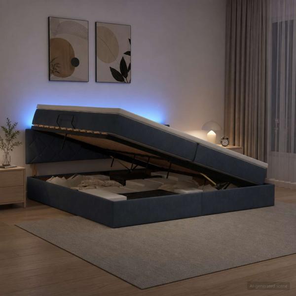 ARDEBO.de - LED-Speicherbett mit Matratze Dunkelgrau 200 x 200 cm Samt
