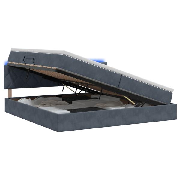 LED-Speicherbett mit Matratze Dunkelgrau 200 x 200 cm Samt