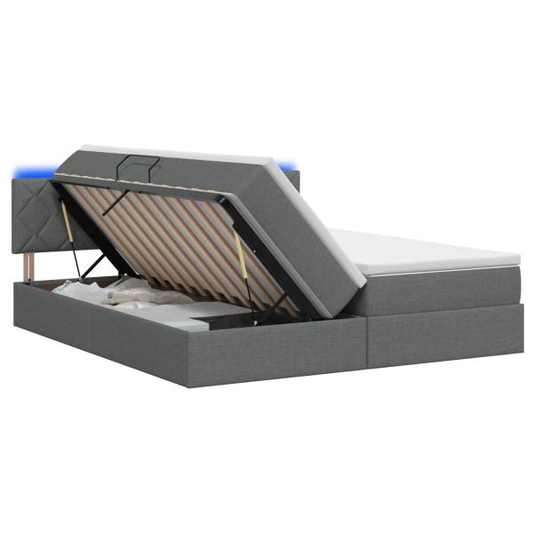 LED-Speicherbett mit Matratze Dunkelgrau 180 x 200 cm Stoff