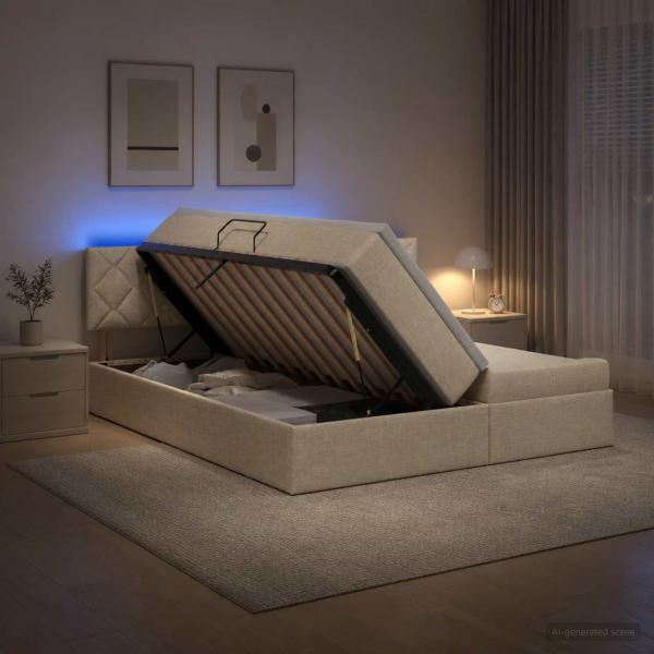 ARDEBO.de - LED-Speicherbett mit Matratze Creme 180 x 200 cm Stoff