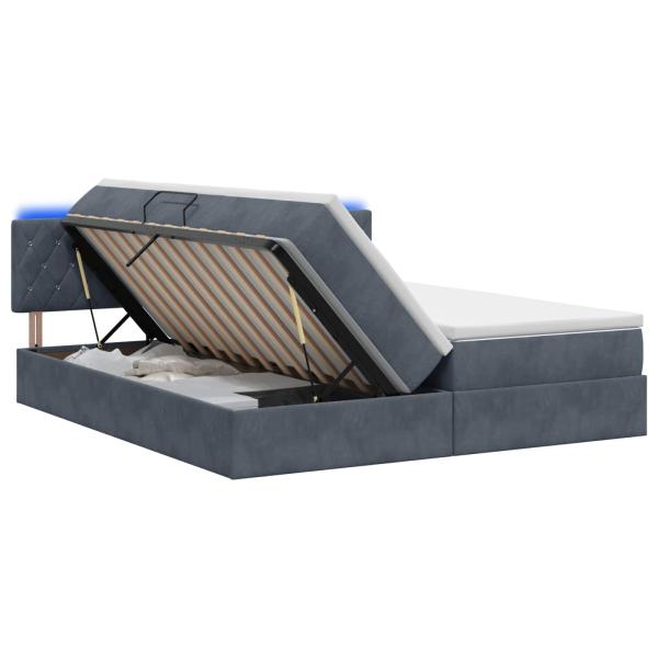 LED-Speicherbett mit Matratze Dunkelgrau 200 x 200 cm Samt