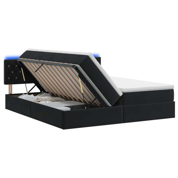 LED-Speicherbett mit Matratze Schwarz 200 x 200 cm Samt