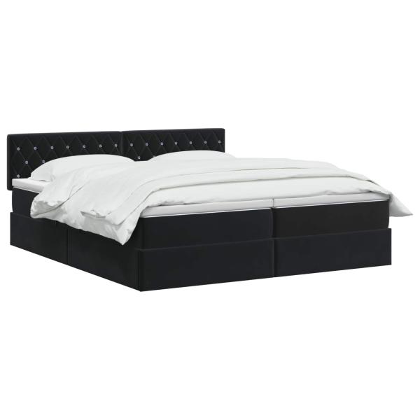 LED-Speicherbett mit Matratze Schwarz 200 x 200 cm Samt