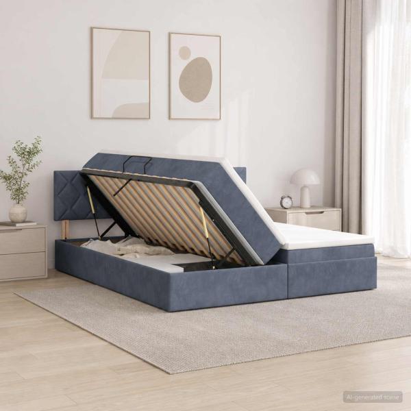 LED-Speicherbett mit Matratze Dunkelgrau 180 x 200 cm Samt