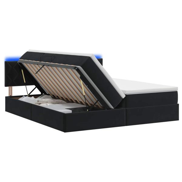 LED-Speicherbett mit Matratze Schwarz 200 x 200 cm Samt