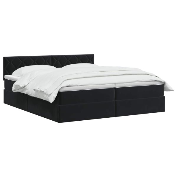 LED-Speicherbett mit Matratze Schwarz 200 x 200 cm Samt