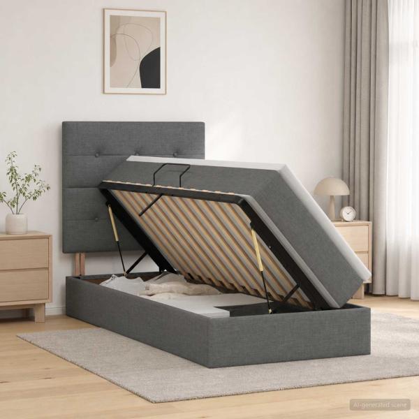 ARDEBO.de - Aufbewahrungsbett mit Matratze Dunkelgrau 100 x 200 cm Stoff
