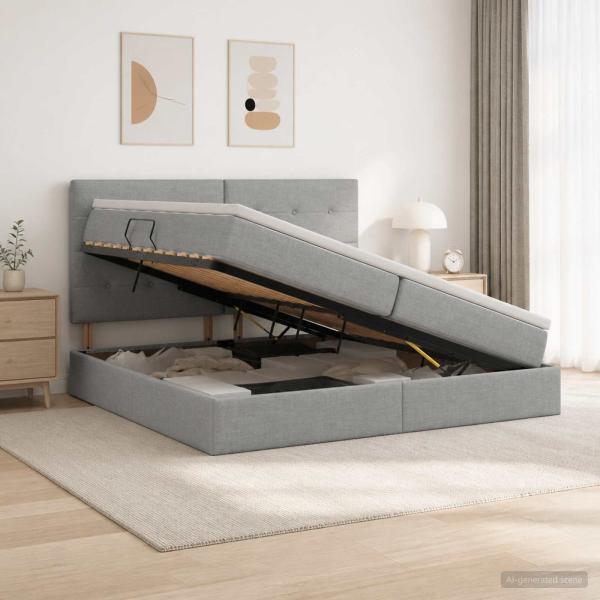 ARDEBO.de - Aufbewahrungsbett mit Matratze Hellgrau 200 x 200 cm Stoff