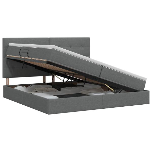Aufbewahrungsbett mit Matratze Dunkelgrau 200 x 200 cm Stoff