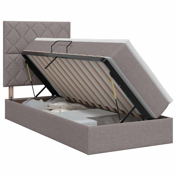 Aufbewahrungsbett mit Matratze Taupe 100 x 200 cm Stoff
