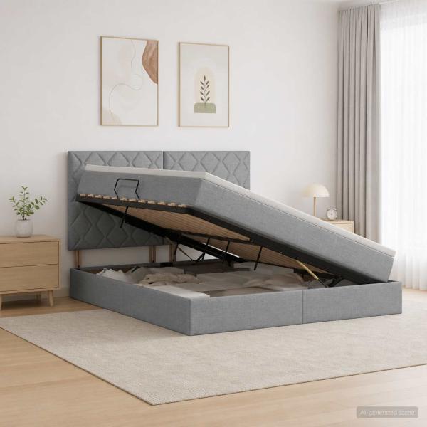 ARDEBO.de - Aufbewahrungsbett mit Matratze Hellgrau 140 x 200 cm Stoff