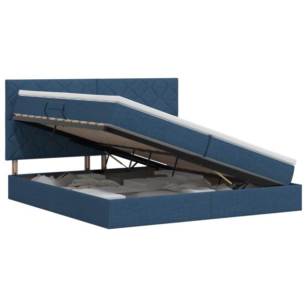 Aufbewahrungsbett mit Matratze Blau 200 x 200 cm Stoff