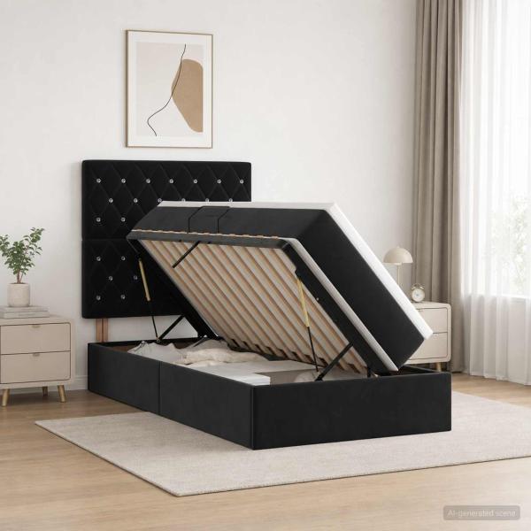 ARDEBO.de - Aufbewahrungsbett mit Matratze Schwarz 100 x 200 cm Samt
