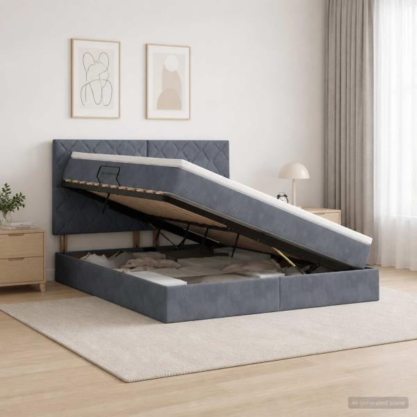 ARDEBO.de - Aufbewahrungsbett mit Matratze Dunkelgrau 160 x 200 cm Samt