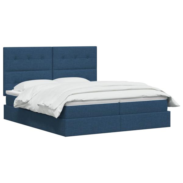 Aufbewahrungsbett mit Kopfteil Blau 180 x 200 cm Stoff