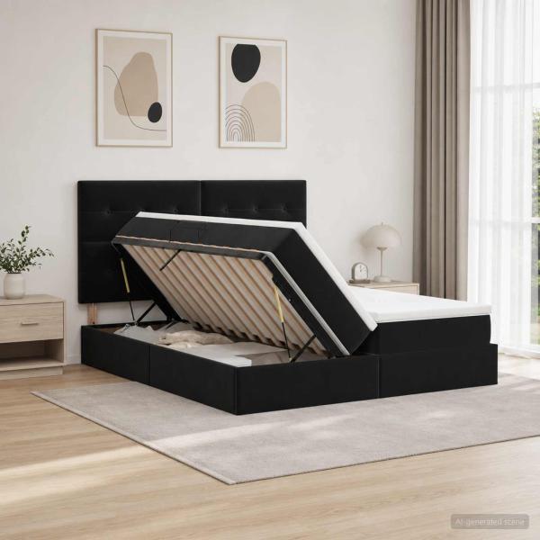 ARDEBO.de - Aufbewahrungsbett mit Kopfteil Schwarz 200 x 200 cm Samt